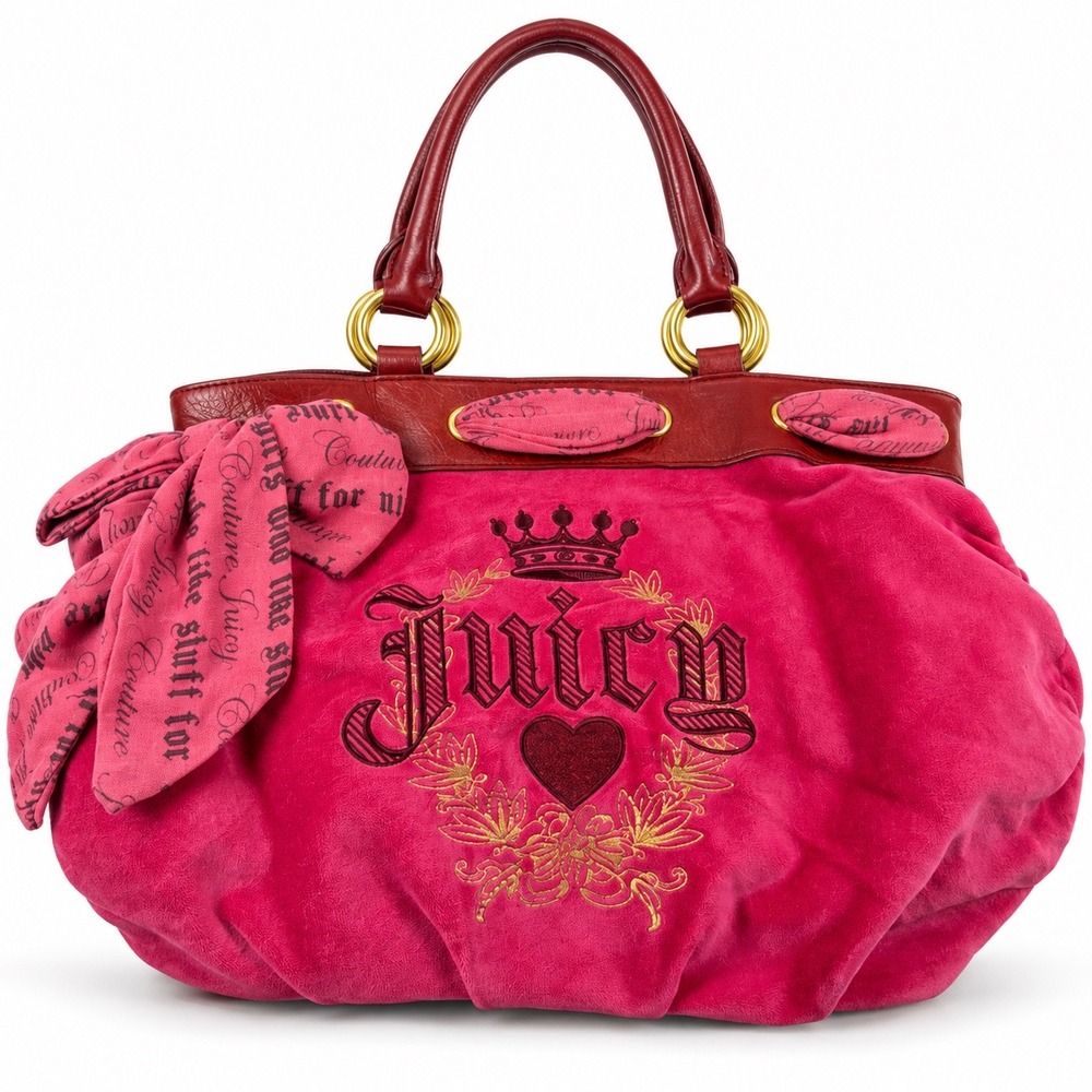 Juicy Couture Vintage Y2K Pink Velour Daydreamer Burgundy Shoulder Bag Purse